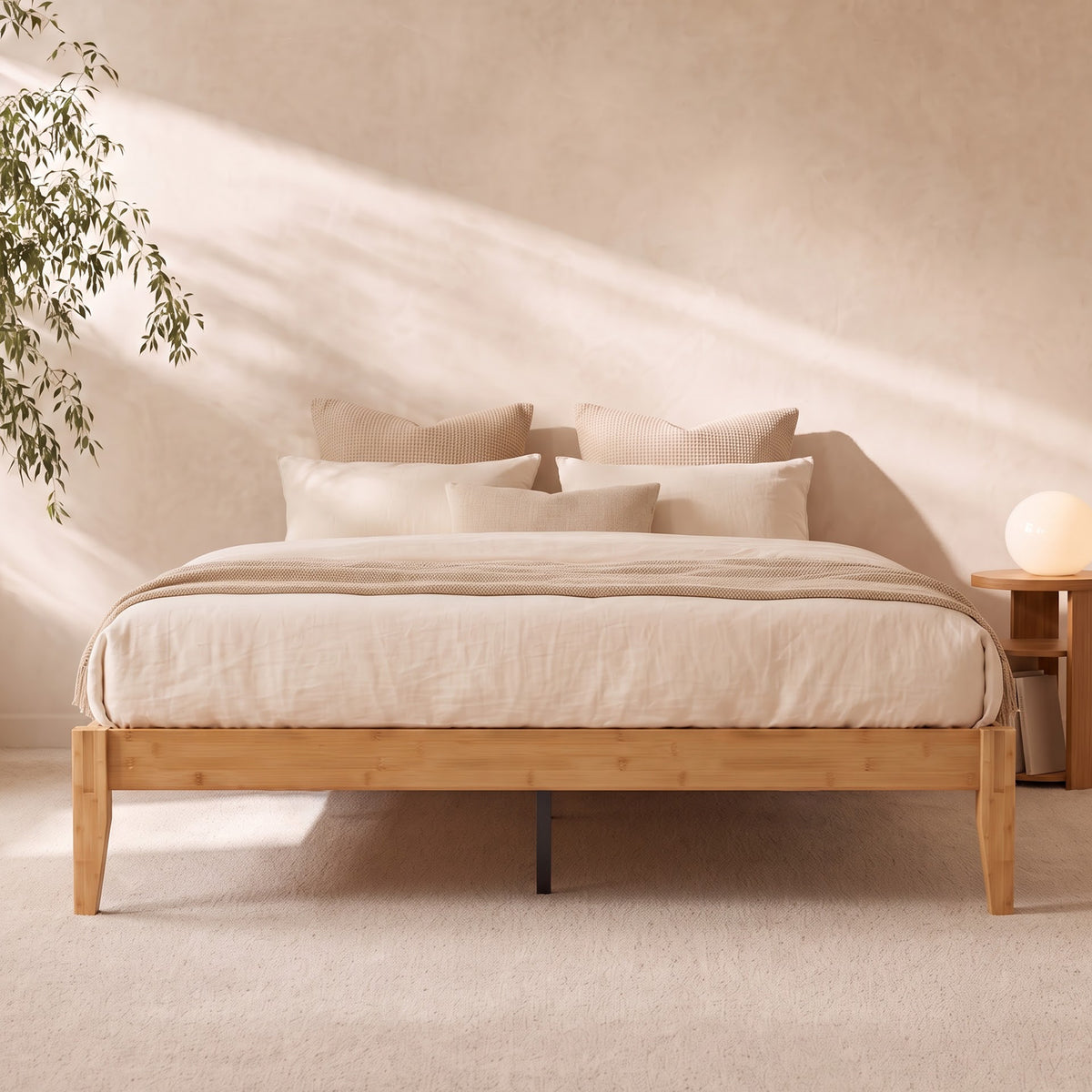 Brafabhome Bamboo Queen Platform Bed Frame with Sturdy Support Legs, Joinery Bed Frame with Noise Free Solid Wood Slats, No Box Spring Needed, Easy Assembly