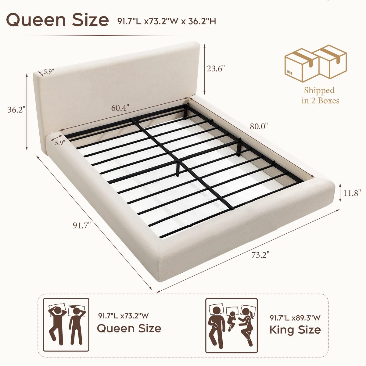 Brafabhome AirFrame Bed Frame with 5.9" Thick Headboard, Cloud Upholstered Platform Bed Frame with 5.9" Thick Upholstered Foam Frame, No Box Spring Needed, Easy Assembly