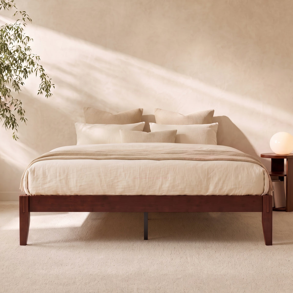 Brafabhome Bamboo Queen Platform Bed Frame with Sturdy Support Legs, Joinery Bed Frame with Noise Free Solid Wood Slats, No Box Spring Needed, Easy Assembly