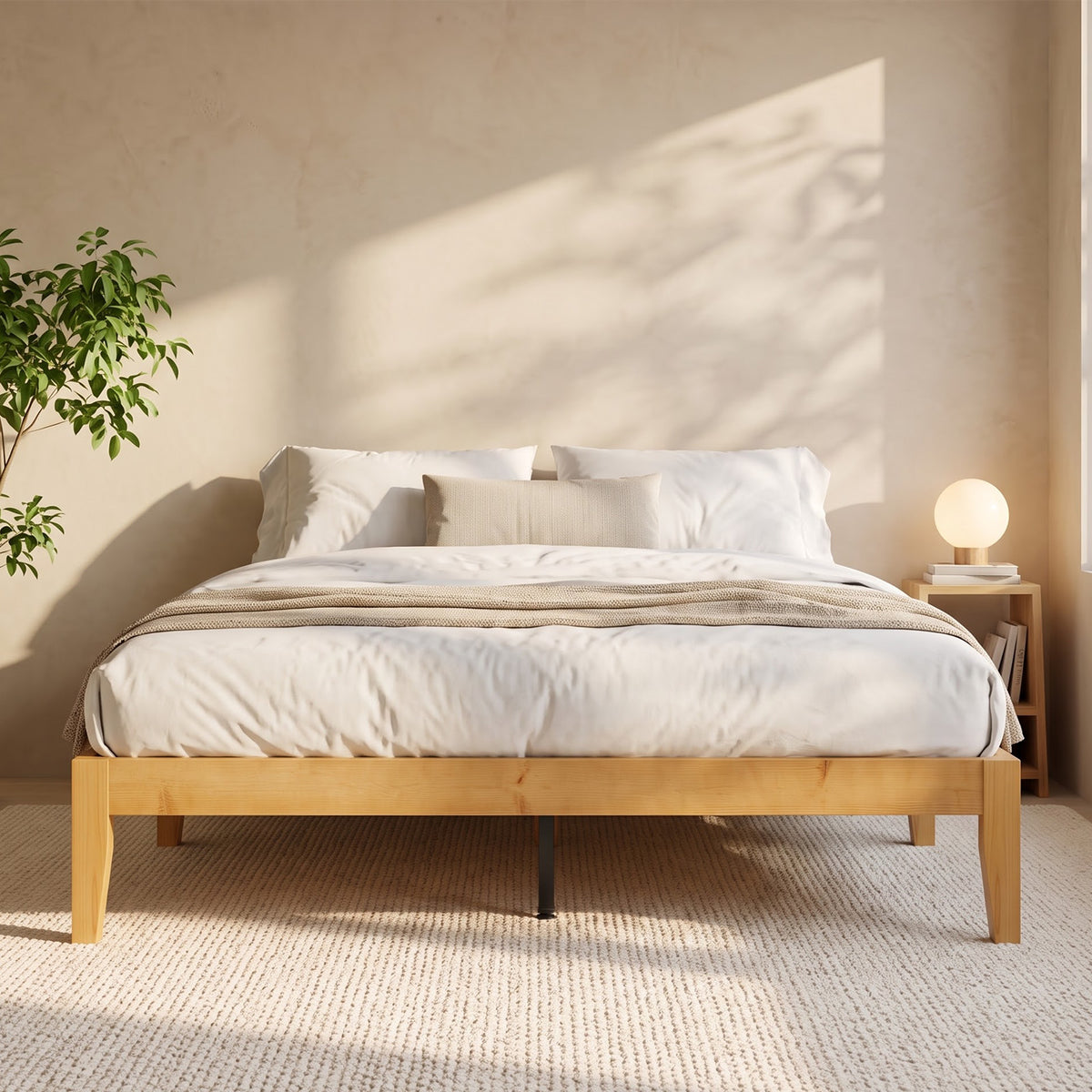 Brafabhome Solid Wood Platform Bed Frame, Double-Lock Mortise & Tenon Platform Bed with Sturdy Solid Slats, Quiet Sleep, No Box Spring, No-Screw 15-Minute Set Up
