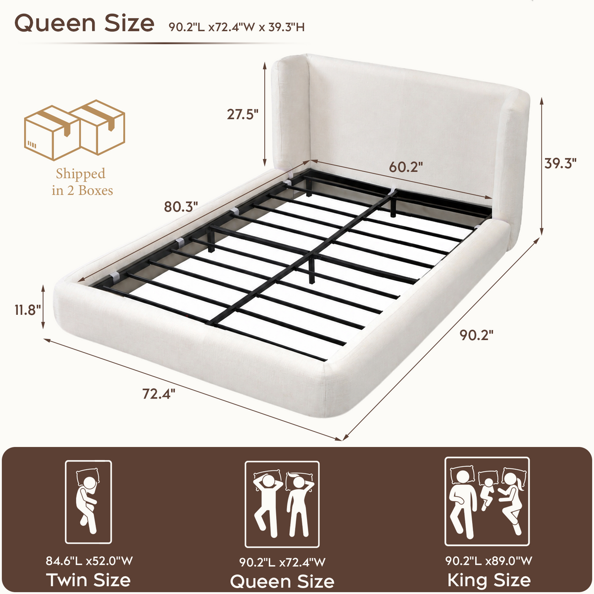 Brafabhome Cloud Bed Frame with 5.9" Thick Fully Padded Frame, Upholstered Platform Bed Frame with Wingback Headboard, Noise-Free, No Box Spring Needed, Easy Assembly