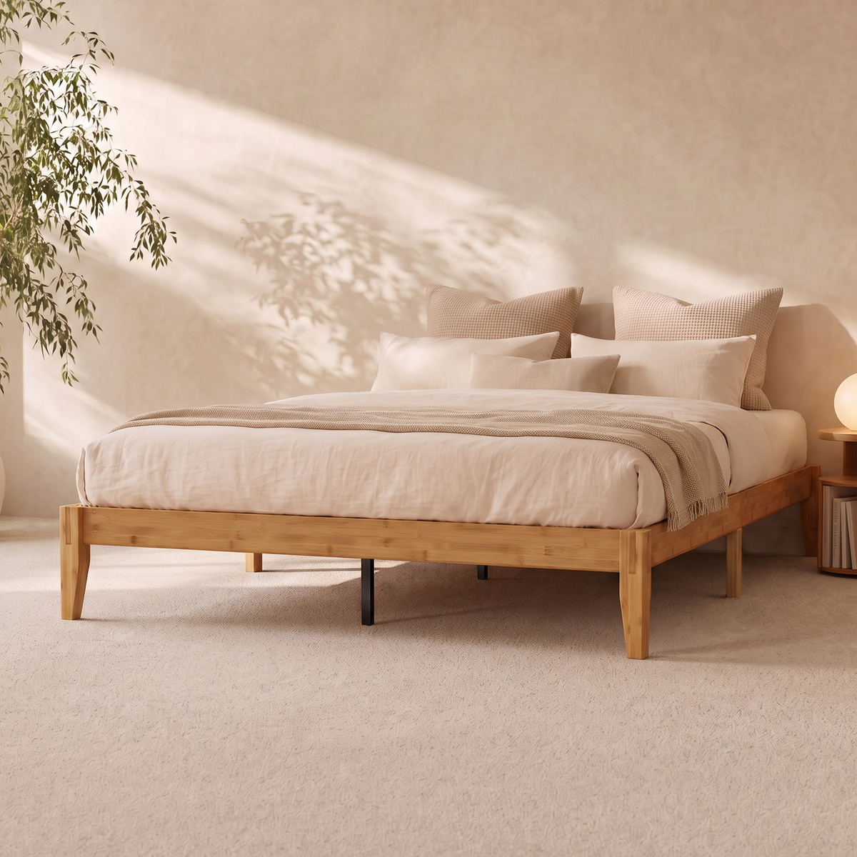 Brafabhome Bamboo Queen Platform Bed Frame with Sturdy Support Legs, Joinery Bed Frame with Noise Free Solid Wood Slats, No Box Spring Needed, Easy Assembly