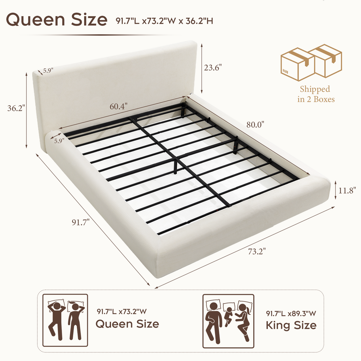 Brafabhome AirFrame Bed Frame with 5.9" Thick Headboard, Cloud Upholstered Platform Bed Frame with 5.9" Thick Upholstered Foam Frame, No Box Spring Needed, Easy Assembly