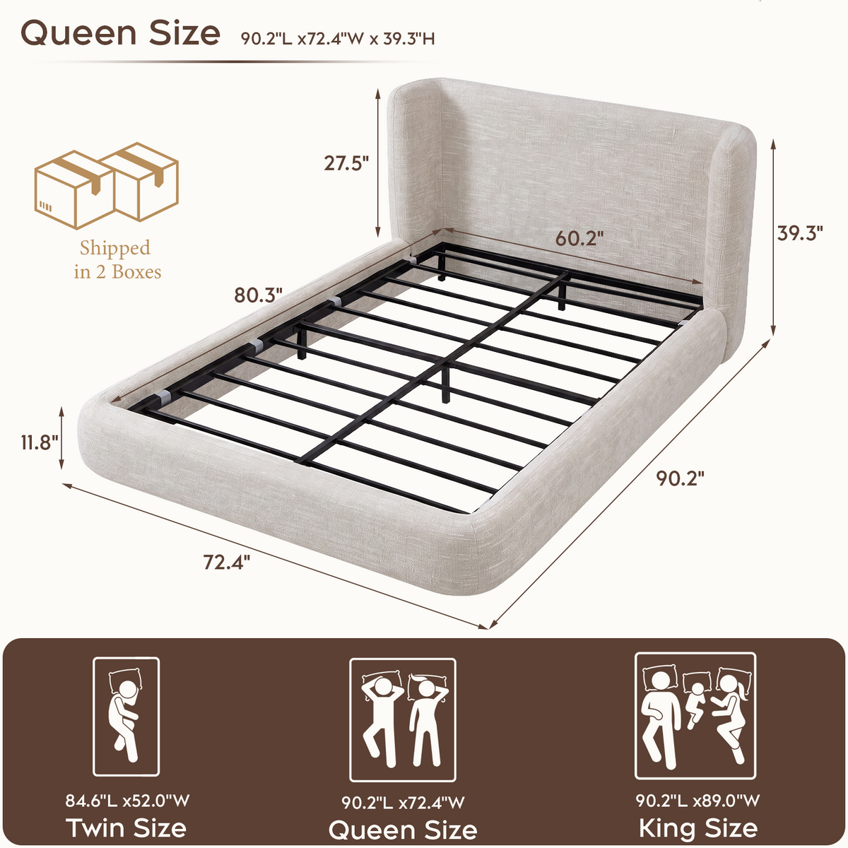 Brafabhome Cloud Bed Frame with 5.9" Thick Fully Padded Frame, Upholstered Platform Bed Frame with Wingback Headboard, Noise-Free, No Box Spring Needed, Easy Assembly