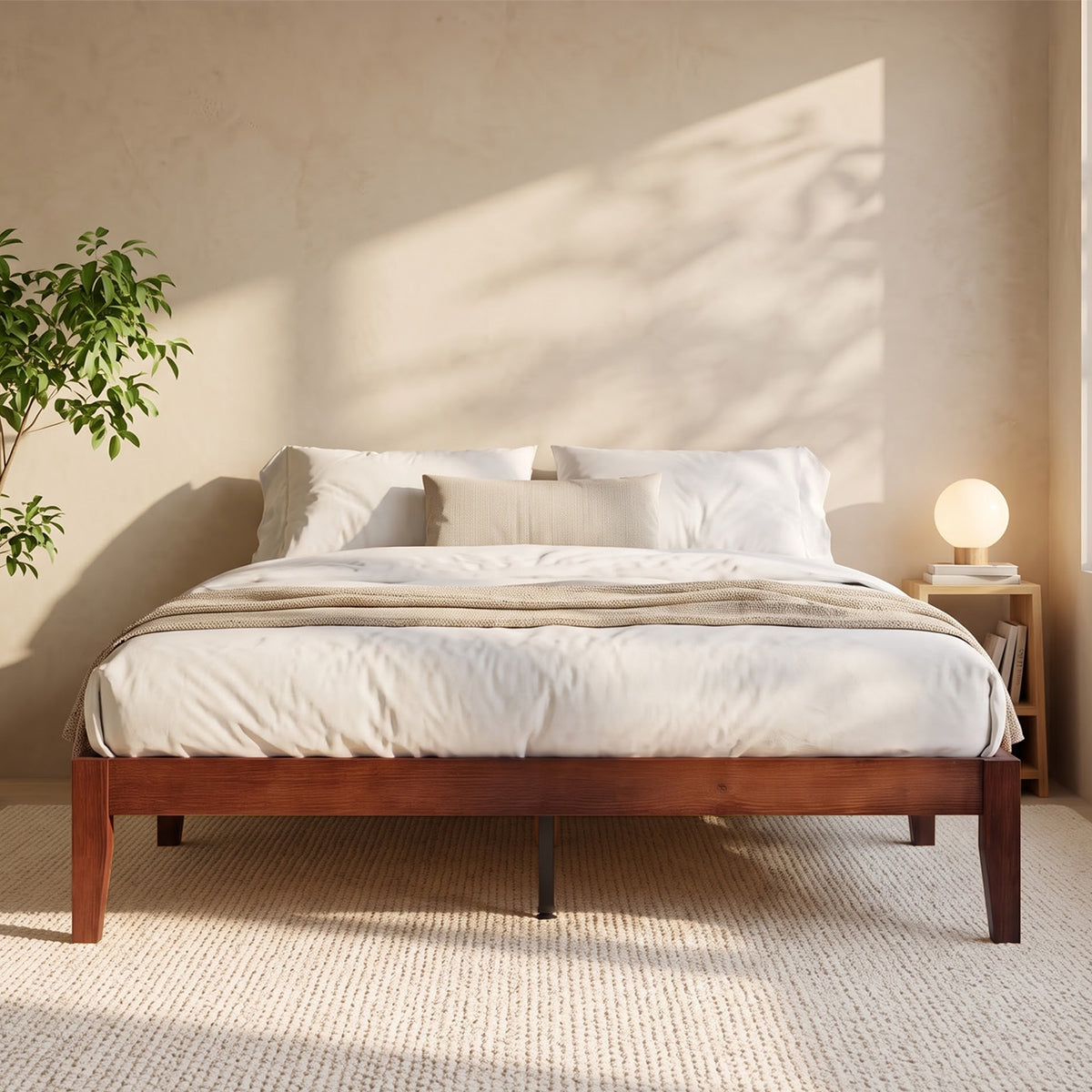 Brafabhome Solid Wood Platform Bed Frame, Double-Lock Mortise & Tenon Platform Bed with Sturdy Solid Slats, Quiet Sleep, No Box Spring, No-Screw 15-Minute Set Up