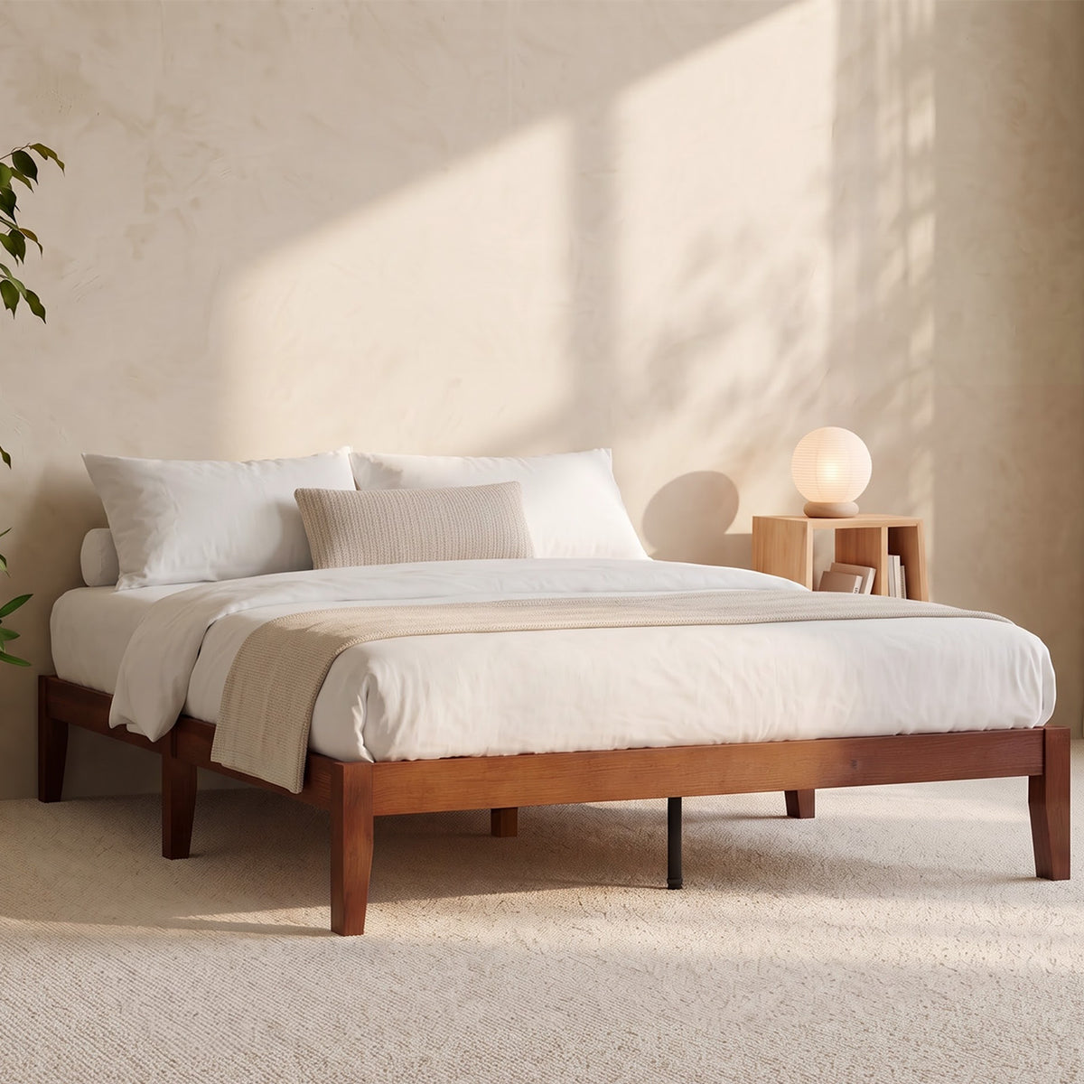 Brafabhome Solid Wood Platform Bed Frame, Double-Lock Mortise & Tenon Platform Bed with Sturdy Solid Slats, Quiet Sleep, No Box Spring, No-Screw 15-Minute Set Up