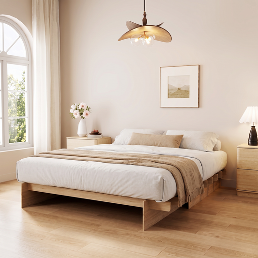 Brafabhome Wood Platform Bed Frame with Wood Slat Support, Tool-free Joinery Bed Frame with 7" Under-Bed Storage, Corner Guards, No Box Spring Needed,