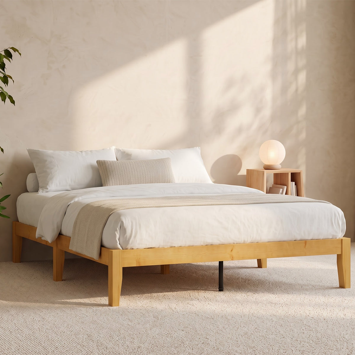Brafabhome Solid Wood Platform Bed Frame, Double-Lock Mortise & Tenon Platform Bed with Sturdy Solid Slats, Quiet Sleep, No Box Spring, No-Screw 15-Minute Set Up
