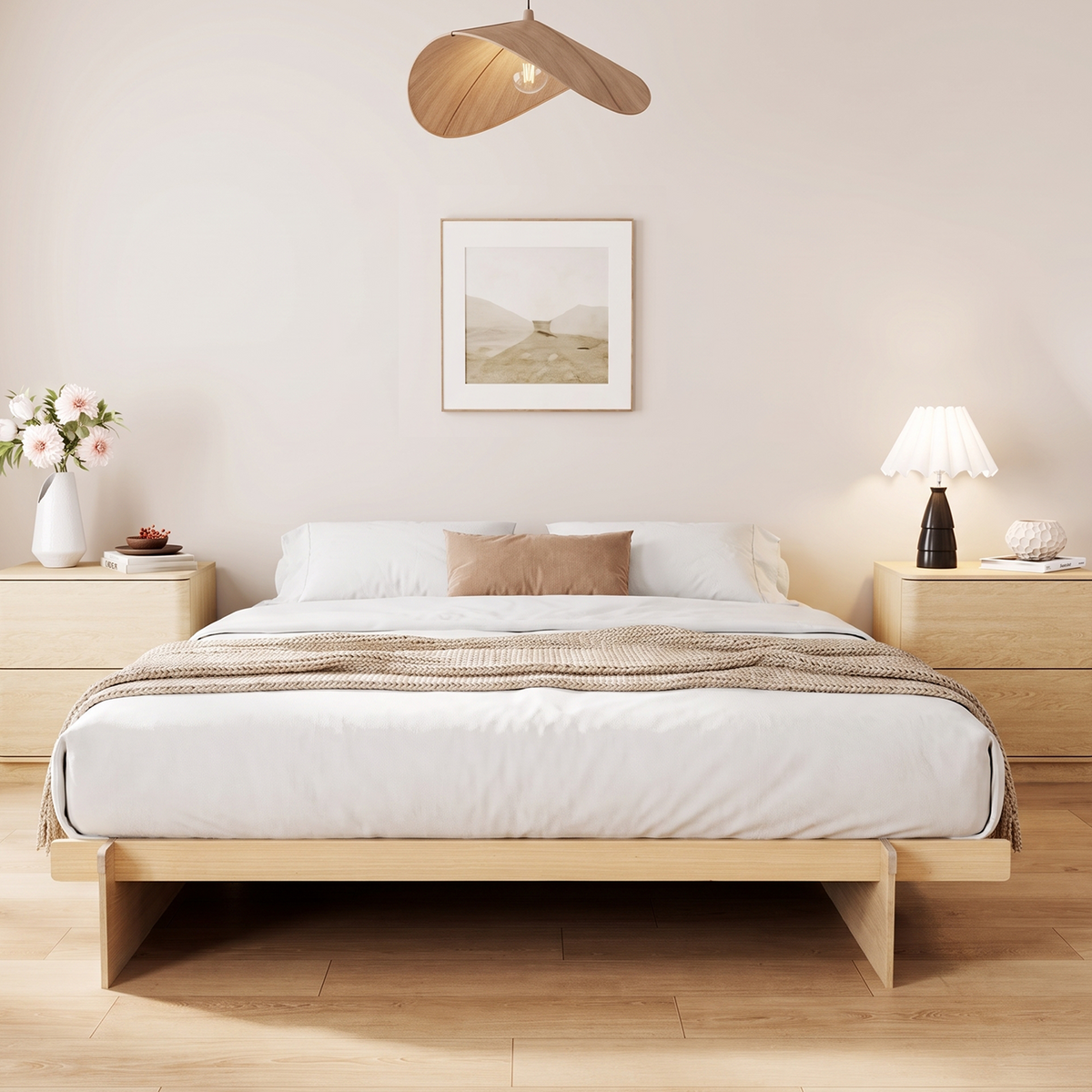 Brafabhome Wood Platform Bed Frame with Wood Slat Support, Tool-free Joinery Bed Frame with 7" Under-Bed Storage, Corner Guards, No Box Spring Needed,