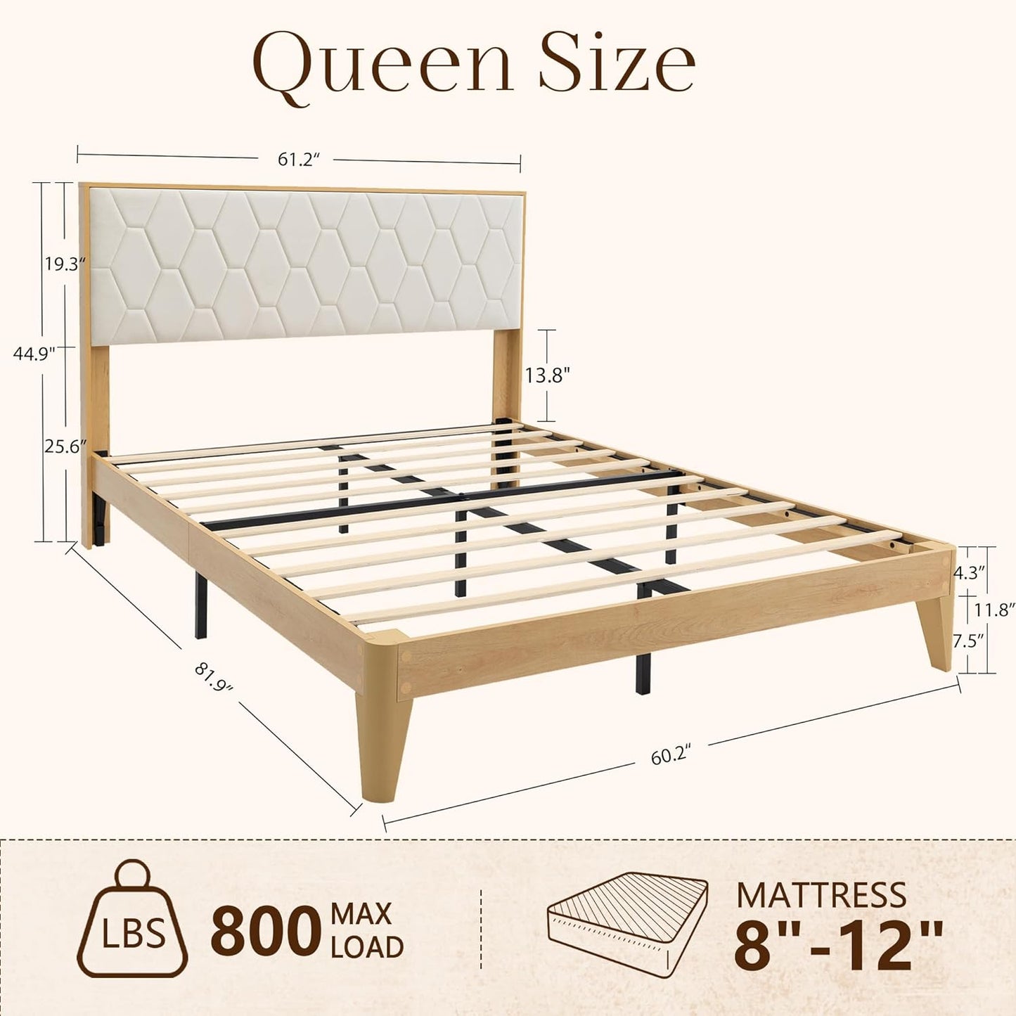Brafabhome Bed Frame with Velvet Upholstered Headboard, Wood Platform Bed with Under-Bed Storage, No Box Spring Needed