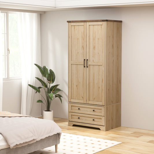 Brafabhome Farmhouse Wood Armoire Wardrobe Closet with 2 Doors, 71" Tall Freestanding Wardrobe Clothes Cabinet with Drawers and Hanging Rod for Bedroom