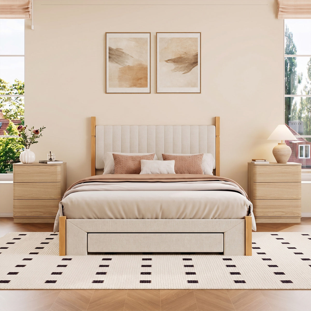 Brafabhome Wood Nightstands with 3 Drawers, Curved Profile Night Stand with Push to Open Drawer, Modern Bedside Tables with Storage for Bedroom