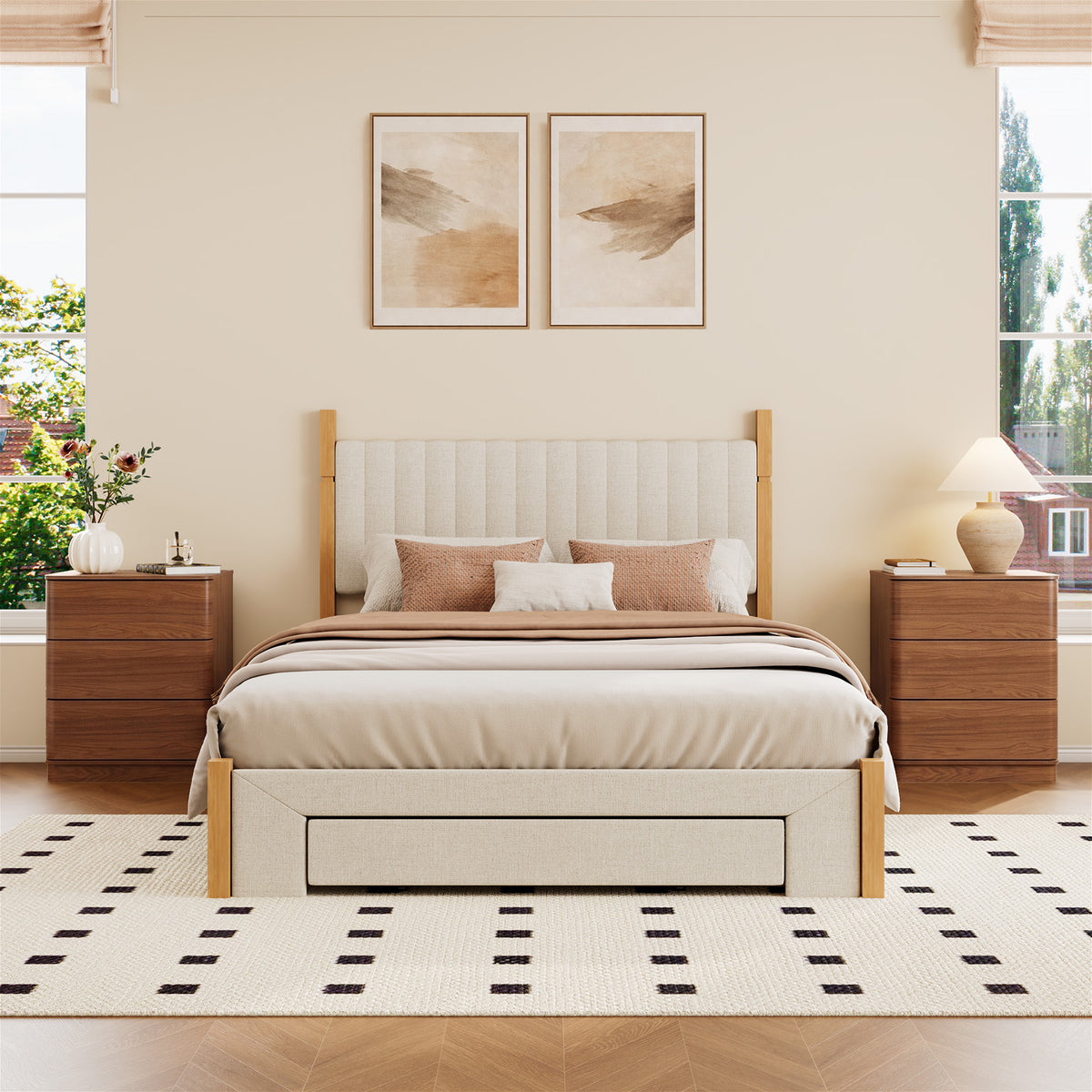 Brafabhome Wood Nightstands with 3 Drawers, Curved Profile Night Stand with Push to Open Drawer, Modern Bedside Tables with Storage for Bedroom