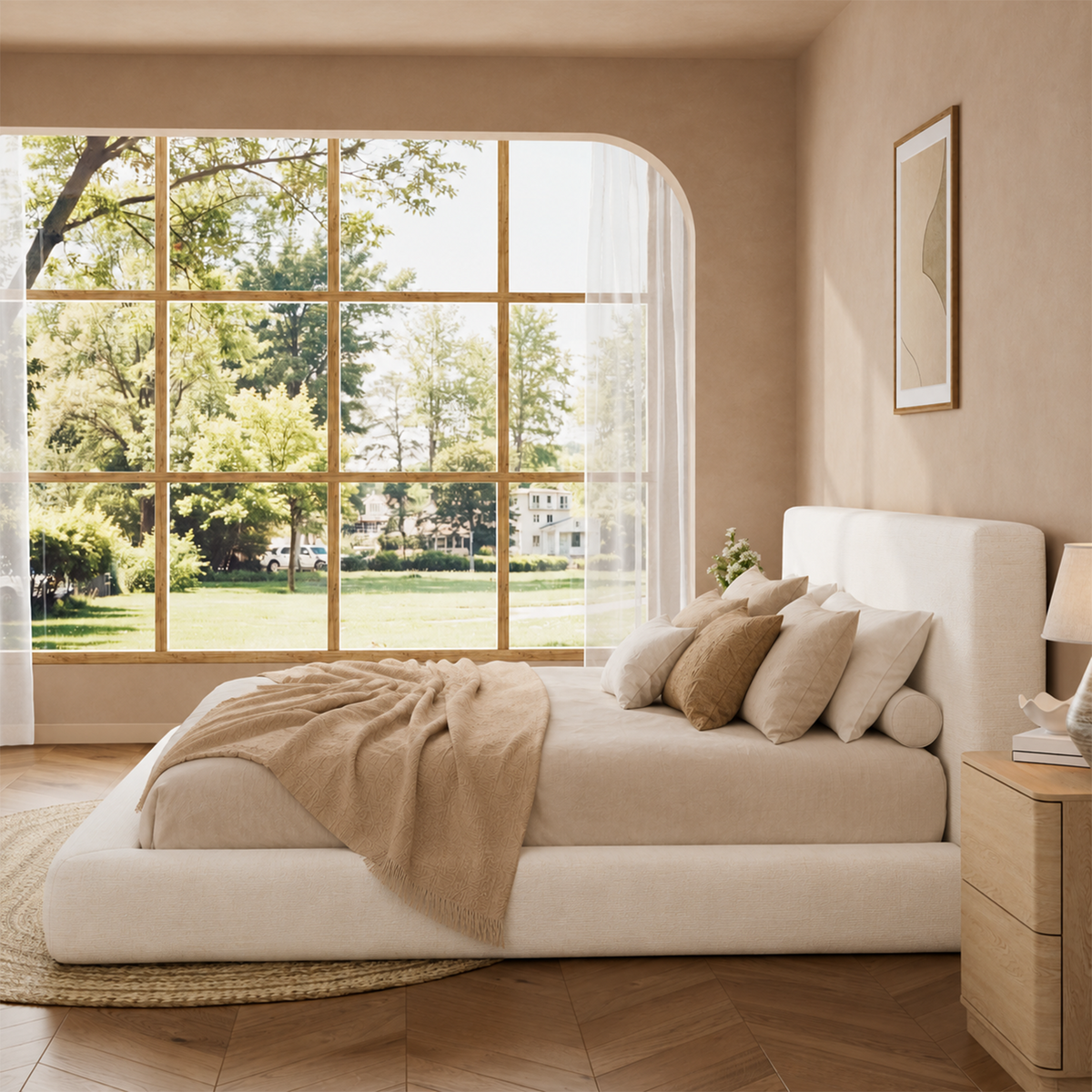Brafabhome AirFrame Bed Frame with 5.9" Thick Headboard, Cloud Upholstered Platform Bed Frame with 5.9" Thick Upholstered Foam Frame, No Box Spring Needed, Easy Assembly