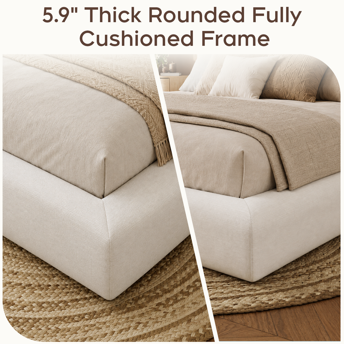 Brafabhome AirFrame Bed Frame with 5.9" Thick Headboard, Cloud Upholstered Platform Bed Frame with 5.9" Thick Upholstered Foam Frame, No Box Spring Needed, Easy Assembly