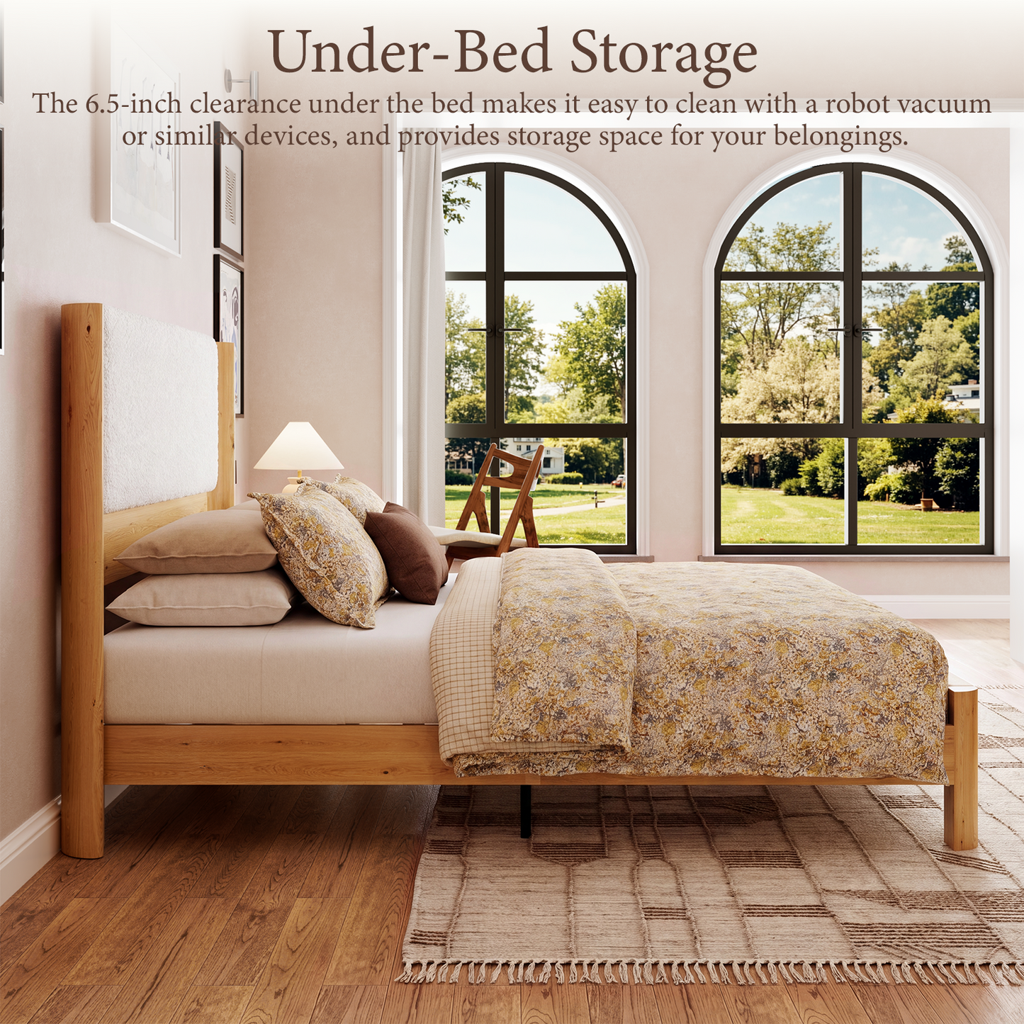 Brafabhome Queen Bed Frame with Solid Wood Curved Wingback, Modern Upholstered Platform Bed with 51'' Tall Headboard, No Box Spring Needed, White