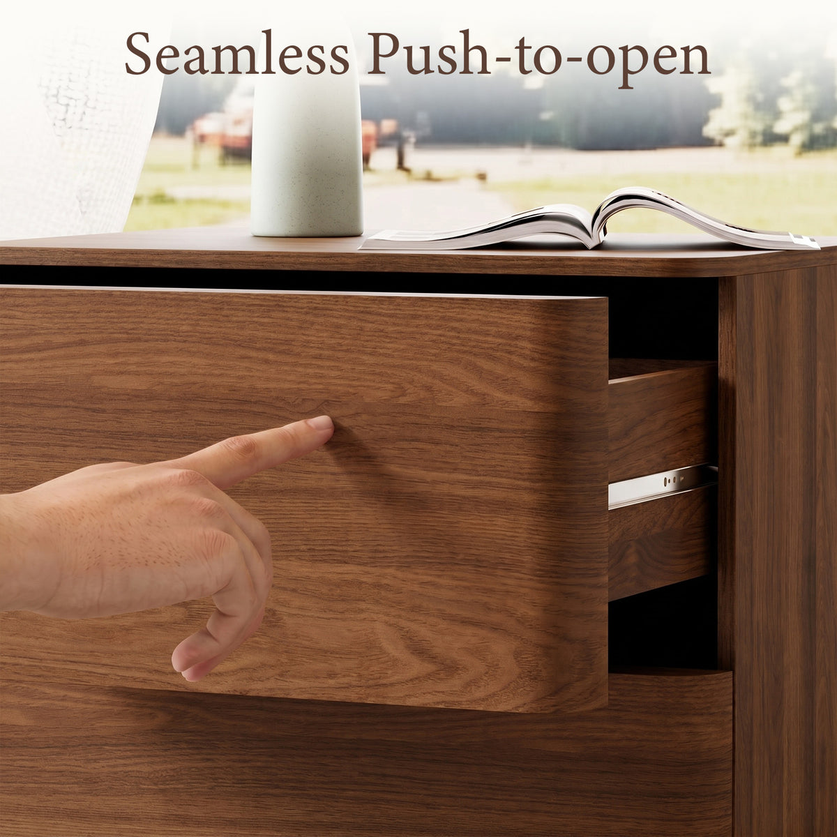 Brafabhome Wood Nightstands with 3 Drawers, Curved Profile Night Stand with Push to Open Drawer, Modern Bedside Tables with Storage for Bedroom