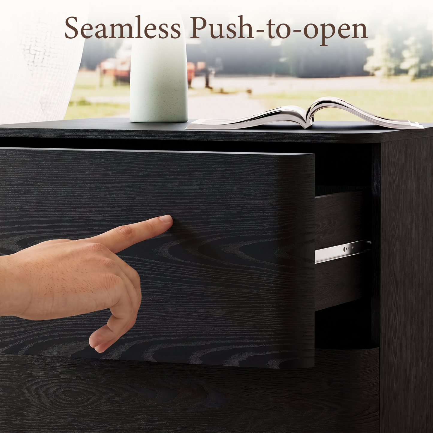 Brafabhome Wood Nightstands with 2 Drawers, Curved Profile Night Stand with Push to Open Drawer, Modern Bedside Tables with Storage for Bedroom