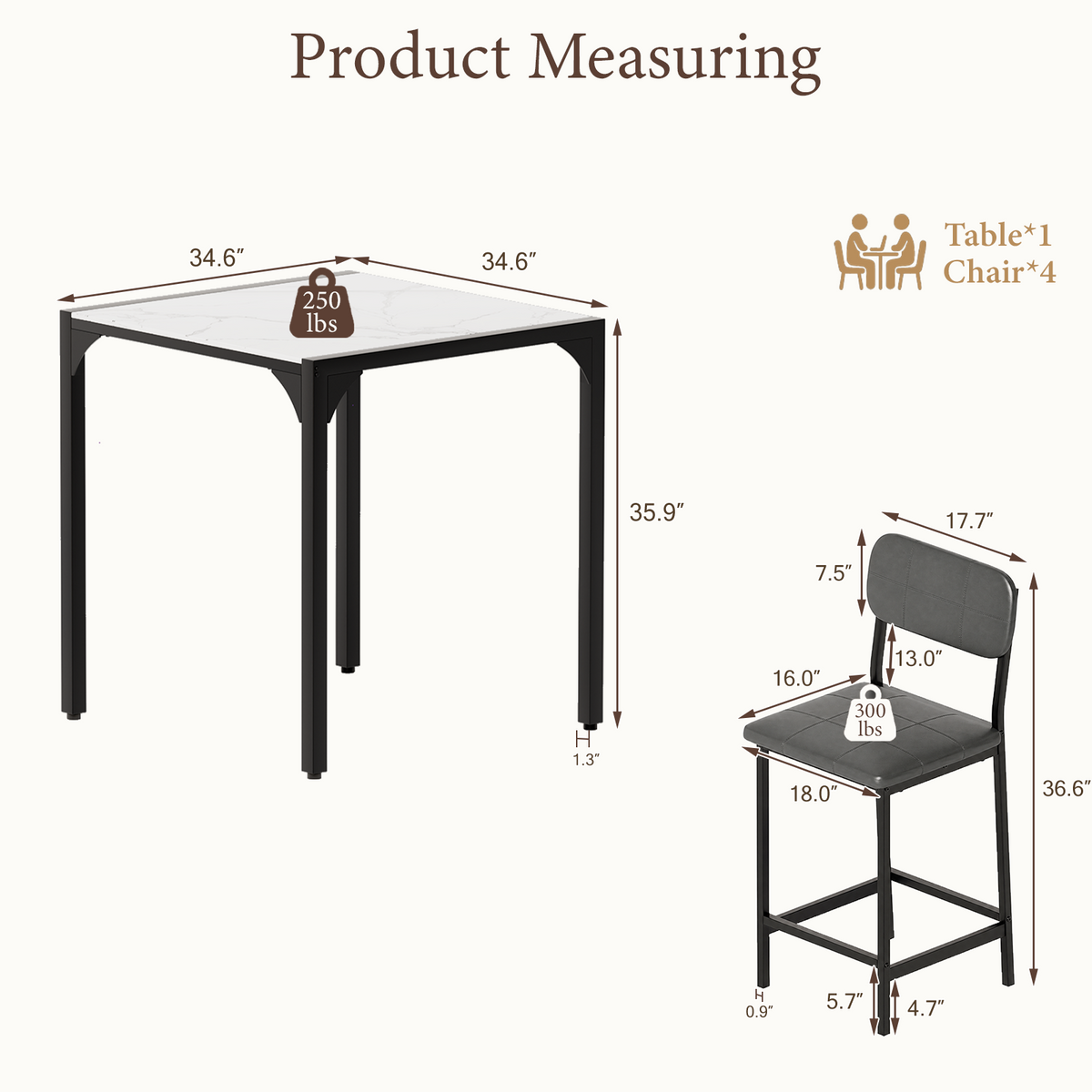 Brafabhome Dining Table Set for 4, Modern Marble Kitchen Table with Upholstered Leather Chairs for Kitchen Dining Room and Small Spaces