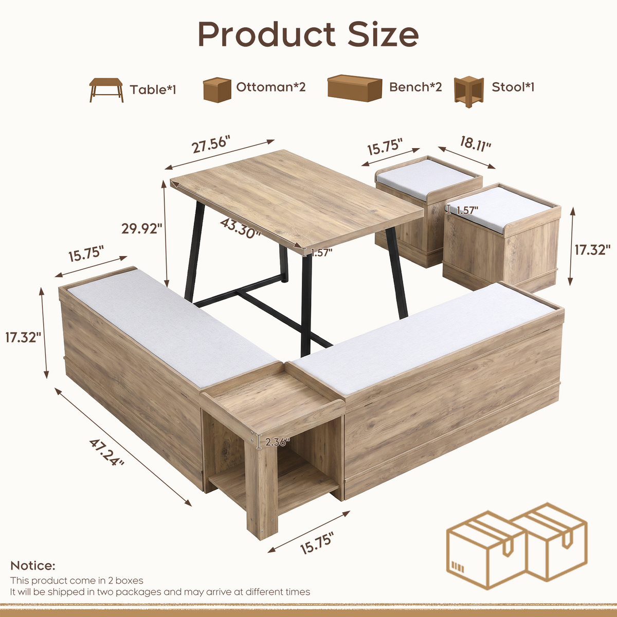 Brafabhome Corner Dining Table Set with Storage Bench, 6-Piece Breakfast Nook Table Set with Cushions Stool for Small Space Kitchen, Apartment & Dining Room