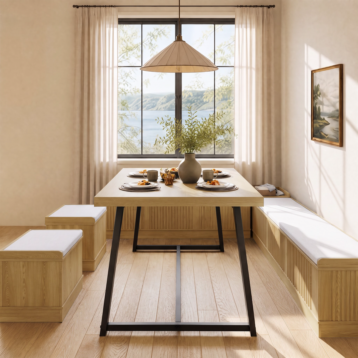 Brafabhome Corner Dining Table Set with Storage Bench, 6-Piece Breakfast Nook Table Set with Cushions Stool for Small Space Kitchen, Apartment & Dining Room