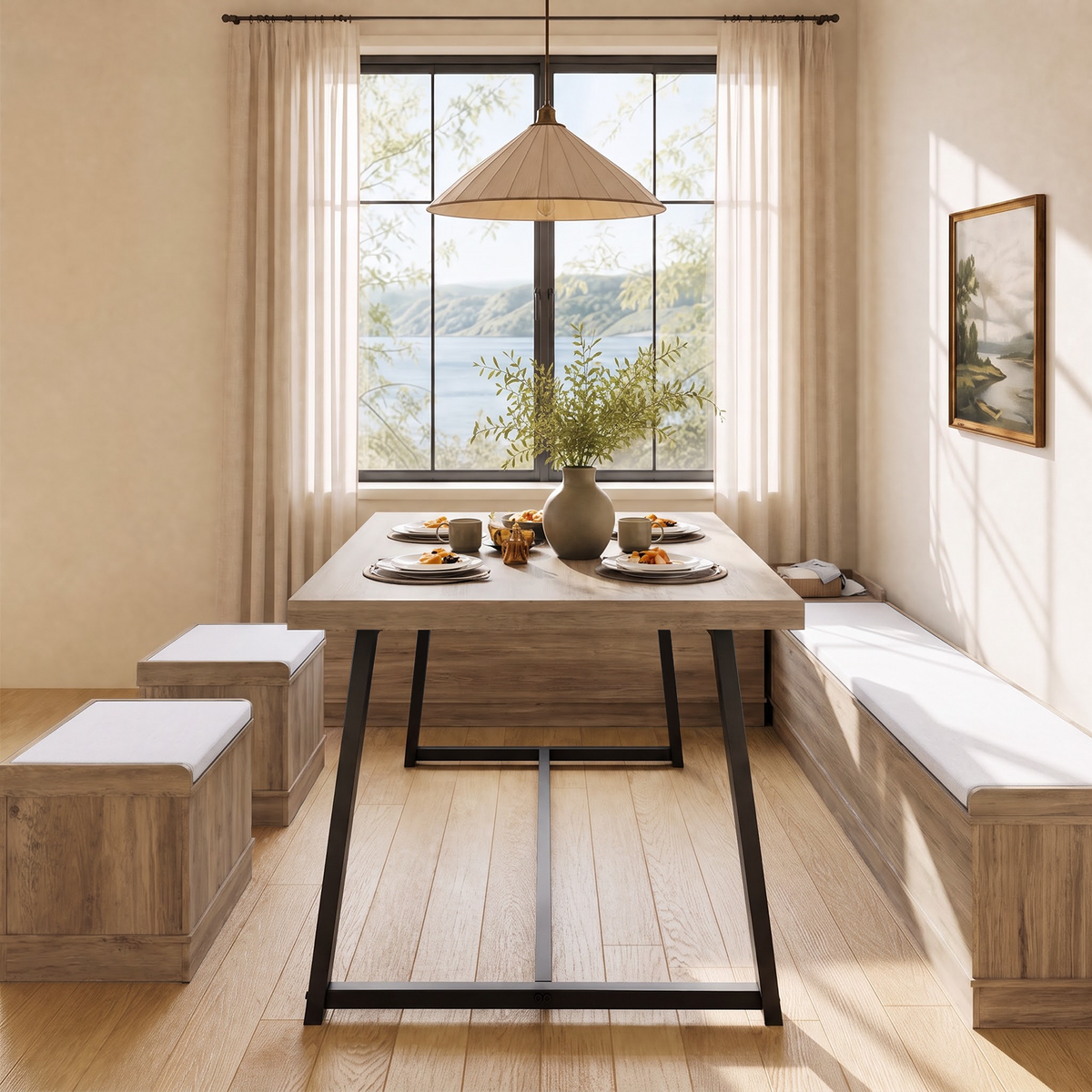 Brafabhome Corner Dining Table Set with Storage Bench, 6-Piece Breakfast Nook Table Set with Cushions Stool for Small Space Kitchen, Apartment & Dining Room