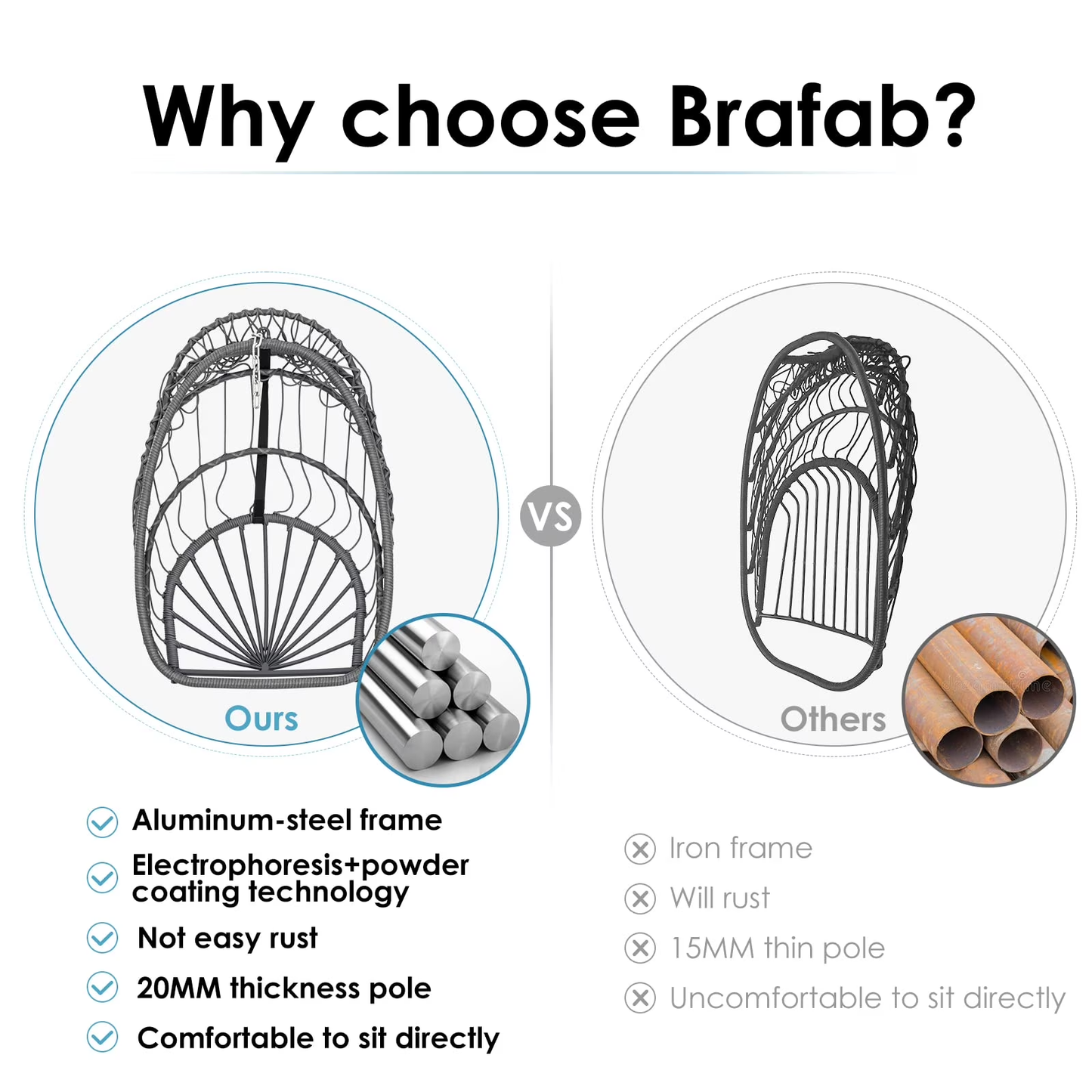 Brafab Outdoor Foldable Hanging Egg Chair with Stand, Lounge Wicker Swing Chair with Fluffy Cushion and Headrest, 350 lbs Capacity