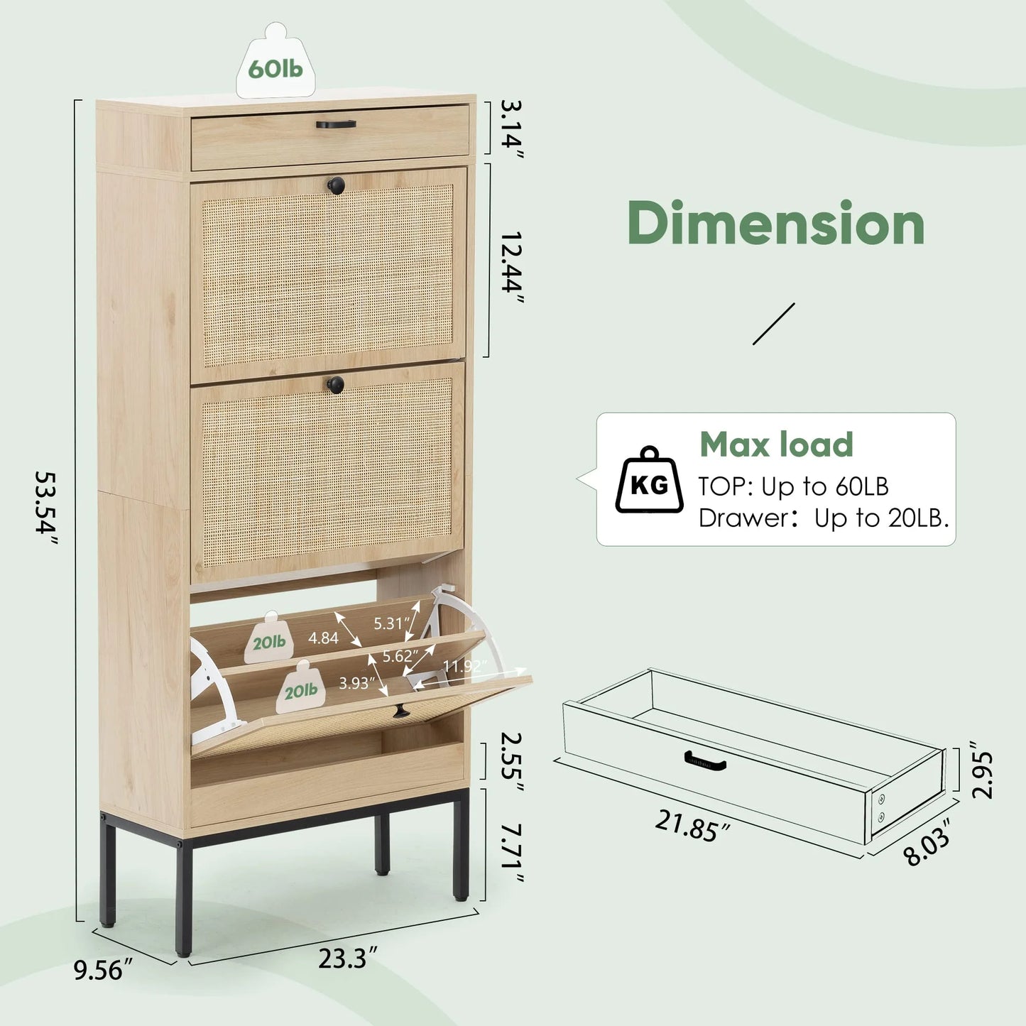 Brafabhome Shoe Rack Storage Organizer with 3 Flip Doors, Entryway Wooden Shoe Cabinet for Sneakers, Leather Shoes, High Heels, Slippers