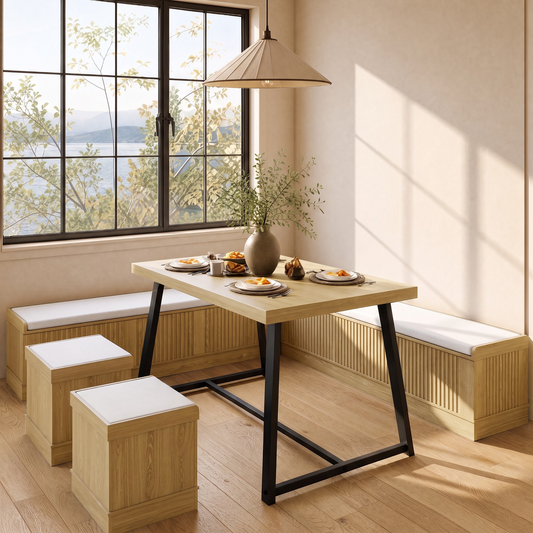 Brafabhome Corner Dining Table Set with Storage Bench, 6-Piece Breakfast Nook Table Set with Cushions Stool for Small Space Kitchen, Apartment & Dining Room