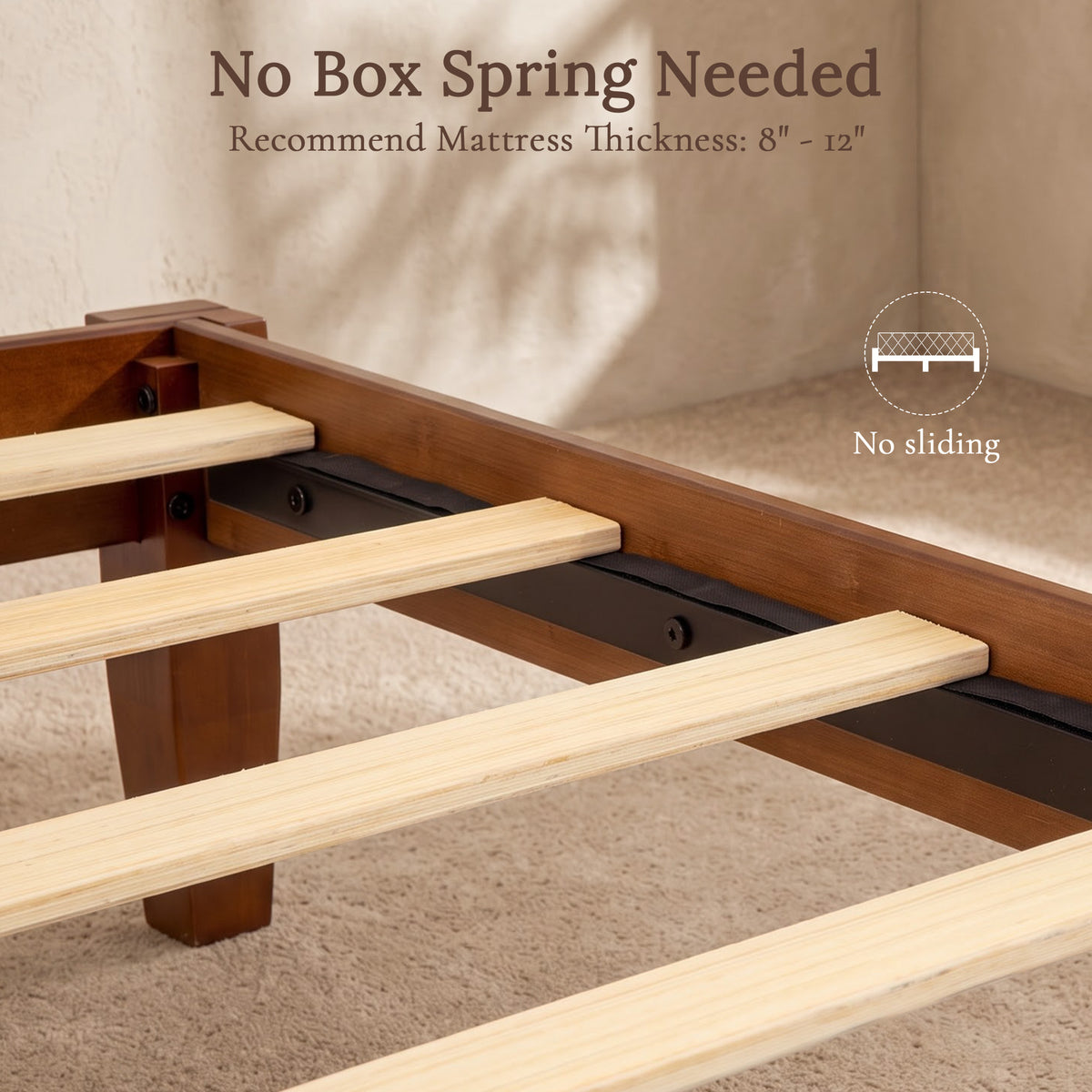 Brafabhome Bamboo Queen Platform Bed Frame with Sturdy Support Legs, Joinery Bed Frame with Noise Free Solid Wood Slats, No Box Spring Needed, Easy Assembly