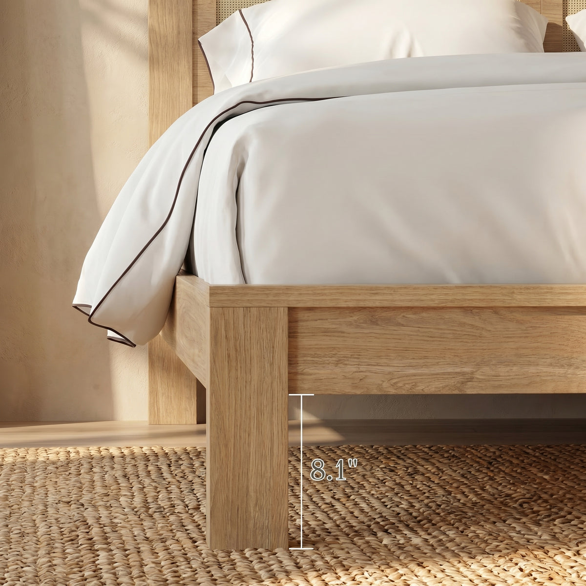 Brafabhome Bed Frame with Rattan Headboard, Wood Bed Frame Modern Platform Bed with Thicken Slats, No Box Spring Needed, 800lbs