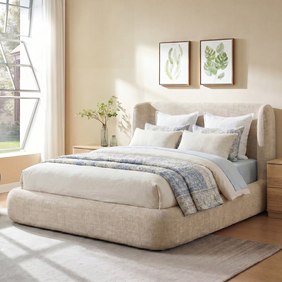 Brafabhome Cloud Queen Bed Frame with Upholstered Headboard, Modern Platform Bed with 6.3" Thick Fully Padded, No Box Spring Needed, Tool-Free Assembly | Khaki