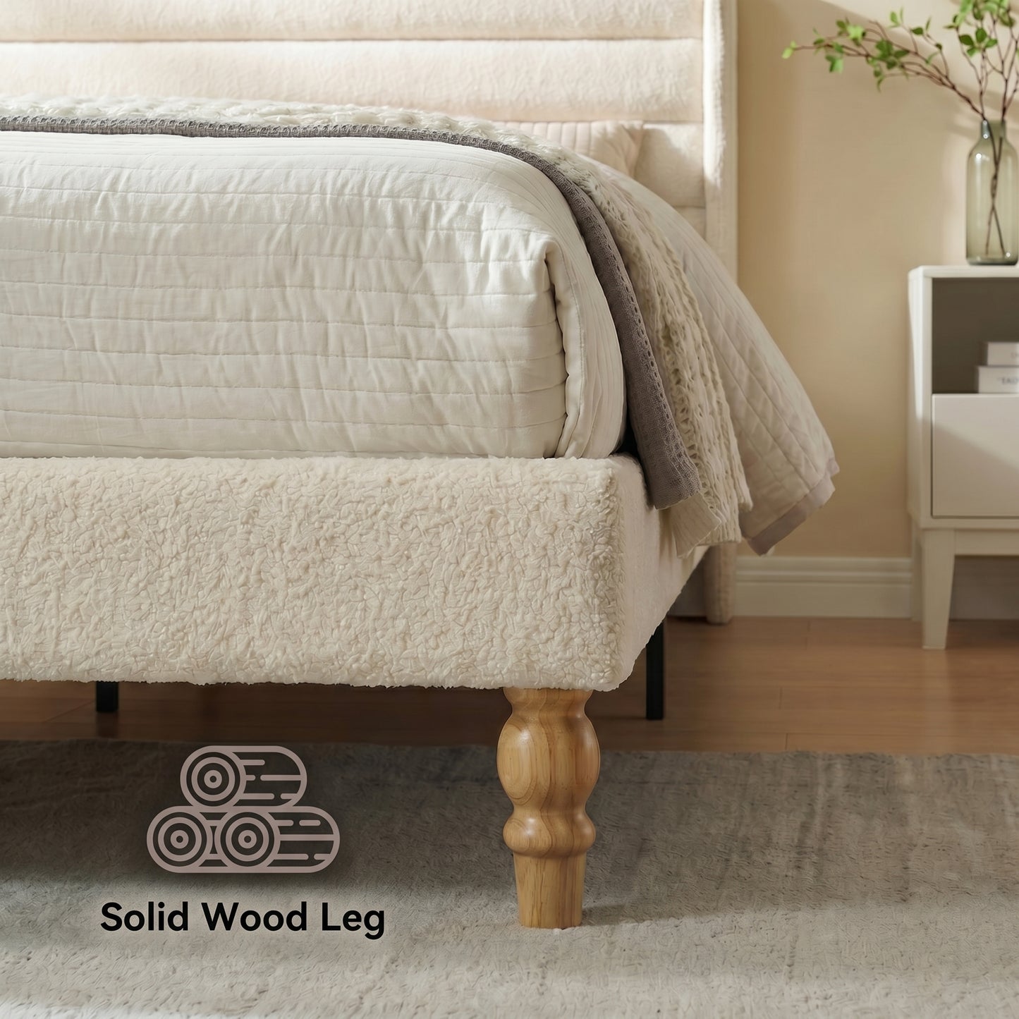 Brafabhome Cloud Bed Frame, Boucle Upholstered Bed Frame with 50" Tall Headboard, Modern Platform Bed Frame with Solid Wood Legs, No Spring Box Needed, 800 LBS | Beige