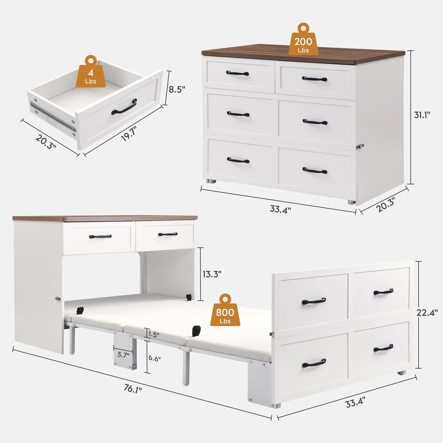 Twin Murphy Bed Chest with Drawer